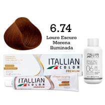 Coloração 6.74 Louro Escuro Morena Iluminada + Oxi 06 Volumes 90ml Itallian Color Coloração 6.74 Louro Escuro Morena Iluminada + Oxi 06 Volumes 90ml Itallian Color