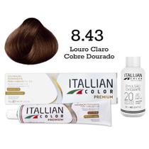 Coloração 8.43 Louro Claro Cobre Dourado + Oxi 20 Vol Itallian Color