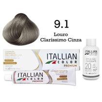 Coloração 9.1 Louro Claríssimo Cinza + Oxi 20 Vol Itallian Color Coloração 9.1 Louro Claríssimo Cinza + Oxi 20 Vol Itallian Color