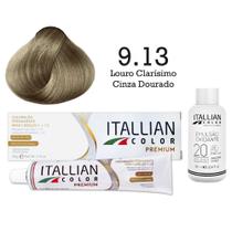 Coloração 9.13 Louro Claríssimo Cinza Dourado + Oxi 20 Vol Itallian Color