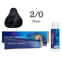 Coloração Color Perfect 2/0 Preto + Emulsão Oxi 30 Welloxon Wella Coloração Color Perfect 2/0 Preto + Emulsão Oxi 30 Welloxon Wella