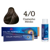 Coloração Color Perfect 4/0 Castanho Médio + Emulsão Oxi 30 Welloxon Wella