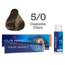 Coloração Color Perfect 5/0 Castanho Claro + Emulsão Oxi 30 Welloxon Wella