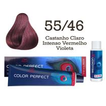 Coloração Color Perfect 55/46 Castanho Claro Intenso Vermelho Violeta + Ox 30 Wella