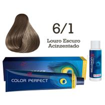 Coloração Color Perfect 6/1 Louro Escuro Acinzentado + Oxidante Welloxon 20 Volumes Wella