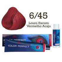 Coloração Color Perfect 6.45 Louro Escuro Vermelho Acaju Emulsão Oxi 30 Welloxon Wella
