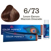 Coloração Color Perfect 6/73 Louro Escuro Marrom Dourado + Ox 30 Wella