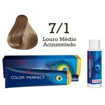 Coloração Color Perfect 7.1 Louro Médio Acinzentado Emulsão Oxi 30 Welloxon Wella