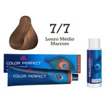 Coloração Color Perfect 7/7 Louro Médio Marrom + Emulsão Oxi 30 Welloxon Wella Coloração Color Perfect 7/7 Louro Médio Marrom + Emulsão Oxi 30 Welloxon Wella