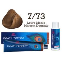 Coloração Color Perfect 7/73 Louro Médio Marrom Dourado + Emulsão Oxi 30 Welloxon Wella