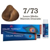 Coloração Color Perfect 7/73 Louro Médio Marrom Dourado + Oxi 20 Welloxon Wella