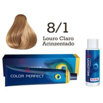 Coloração Color Perfect 8/1 Louro Claro Acinzentado + Emulsão Oxi 30 Welloxon Wella