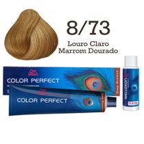 Coloração Color Perfect 8/73 Louro Claro Marrom Dourado + Emulsão Oxi 30 Welloxon Wella