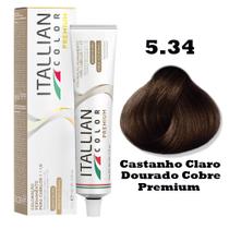 Coloração Itallian Premium Castanho Claro Dourado Cobre 5.34 - 60g
