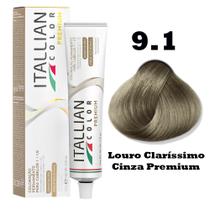Coloração Itallian Premium Louro Claríssimo Cinza 9.1 - 60g