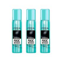 Coloraçao Loreal Magic Retouch 75Ml Spray Preto - Kit 3Un