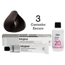 Coloração Majirel 3 Castanho Escuro + Emulsão Oxi 20 Vol. 75ml L'Oréal Coloração Majirel 3 Castanho Escuro + Emulsão Oxi 20 Vol. 75ml L'Oréal
