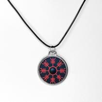 Colra pingente estilo escudo viking compasso runas resina