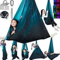 Columpio Sensorial HiChrote para Niños Soporta hasta 136 kg Columpio Terapéutico para Interiores y Exteriores con Kit de Ganchos para Hamaca para Calmar, Efecto para Autismo, TDAH o Trastorno Sensorial (Teal Espacial)