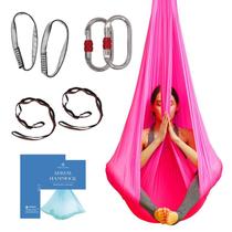 Columpio y hamaca de seda aérea para yoga en casa, ejercicios de inversión, kit inicial para todos los niveles - Duradero con correas de extensión, mosquetones y guía de posturas