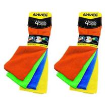 COM Kit 8 Panos de Microfibra 30x40cm Cores Sortidas p/ Uso Automotivo Naveg