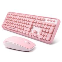 Combinação de teclado e mouse LETTON Pink Wireless 2,4 GHz Retro