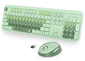 Combinação de teclado e mouse sem fio Fogruaden Green Retro
