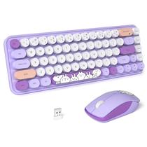 Combinação de teclado e mouse sem fio FOPETT Cute 68 Keys Purple