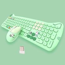 Combinação de teclado e mouse sem fio Lomiluskr Cute Cat Green