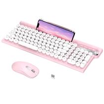 Combinação de teclado e mouse sem fio RaceGT RaceGT RaceGT Wireless Mouse e mouse silencioso, rosa fofo com suporte de telefone USB 2,4 G para laptop/desktop/PC Windows