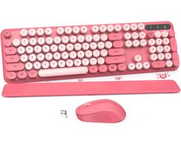 Combinação de teclado e mouse sem fio SABLUTE Pink Retro