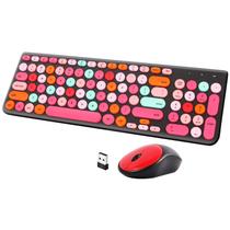 Combinação de teclado e mouse sem fio, teclado sem fio de máquina de escrever retrô com teclas redondas, mouse de teclado sem fio USB fofo de 2,4 GHz para computador, desktop, laptop e computador (preto e colorido) Combinação de teclado e mouse sem fio, teclado sem fio de máquina de escrever retrô com teclas redondas, mouse de teclado sem fio USB fofo de 2,4 GHz para computador, desktop, laptop e computador (preto e colorido)