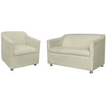 Combo 01 Namoradeira mais 01 Poltrona Decorativa Tilla Pés Cromados Suede Bege - DS Estofados