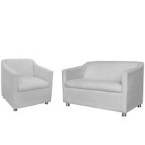 Combo 01 Namoradeira mais 01 Poltrona Decorativa Tilla Pés Cromados Suede Branco - DS Estofados