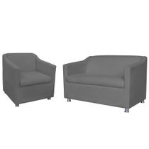 Combo 01 Namoradeira mais 01 Poltrona Decorativa Tilla Pés Cromados Suede Cinza - DS Estofados