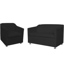 Combo 01 Namoradeira mais 01 Poltrona Decorativa Tilla Pés Cromados Suede Preto - DS Estofados Combo 01 Namoradeira mais 01 Poltrona Decorativa Tilla Pés Cromados Suede Preto - DS Estofados