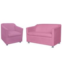 Combo 01 Namoradeira mais 01 Poltrona Decorativa Tilla Pés Cromados Suede Rosa - DS Estofados