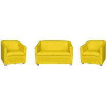 Combo 01 Namoradeira mais 02 Poltrona Decorativa Tilla Pés Cromados Suede Amarelo - DS Estofados