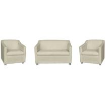 Combo 01 Namoradeira mais 02 Poltrona Decorativa Tilla Pés Cromados Suede Bege - DS Estofados
