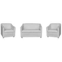 Combo 01 Namoradeira mais 02 Poltrona Decorativa Tilla Pés Cromados Suede Branco - DS Estofados