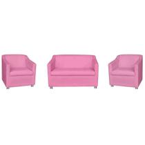 Combo 01 Namoradeira mais 02 Poltrona Decorativa Tilla Pés Cromados Suede Rosa - DS Estofados