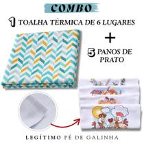 Combo 01 Toalha de Mesa Impermeável Grande 6 Lugares + 5 Panos de Prato Estampados Pé de Galinha Combo 01 Toalha de Mesa Impermeável Grande 6 Lugares + 5 Panos de Prato Estampados Pé de Galinha