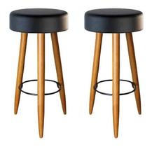 Combo 02 Banqueta Alta material sintético Preto Pés Palito Castanho 70Cm