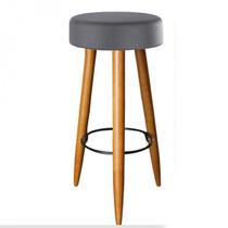 Combo 02 Banqueta Alta Suede Cinza Pés Palito Castanho