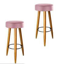 Combo 02 Banqueta Suede Rosê Pés Palito Castanho 70 Cm