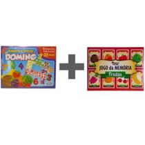 Combo 02 Jogos ( J. Dominó Frutas e Números Educacional 28 Pçs + J. Da Memória Frutas 26 Peças ).