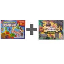 Combo 02 Jogos (Jogo Dominó Frutas e Números Educacional 28 Pçs +Jogo da Memória Animais 26 Peças).