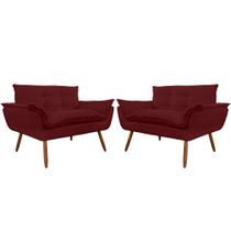Combo 02 Namoradeira Poltrona Sofá decorativa 02 Lugares Opalla Pés Palito Bordô - DS Estofados Combo 02 Namoradeira Poltrona Sofá decorativa 02 Lugares Opalla Pés Palito Bordô - DS Estofados