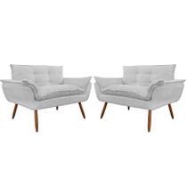 Combo 02 Namoradeira Poltrona Sofá decorativa 02 Lugares Opalla Pés Palito Branco - DS Estofados
