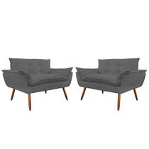 Combo 02 Namoradeira Poltrona Sofá decorativa 02 Lugares Opalla Pés Palito Cinza - DS Estofados Combo 02 Namoradeira Poltrona Sofá decorativa 02 Lugares Opalla Pés Palito Cinza - DS Estofados